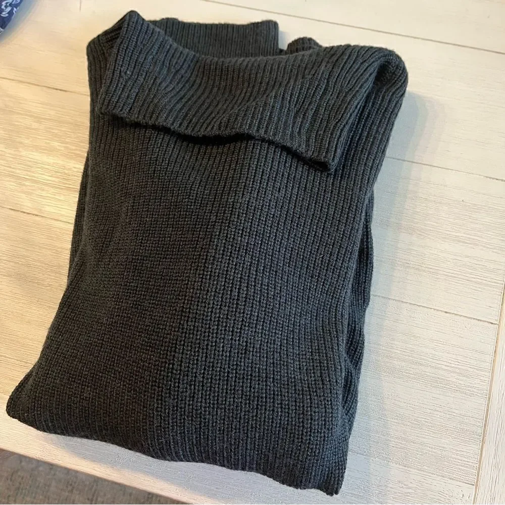 Eileen Fisher Marino Wool Turtleneck Tunic Swearer Dark Gray/Green XS NWT